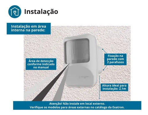 Sensor Presença Movimento Frontal Parede 110° Fotocélula Timer Dip Switch Exatron LESFZDDP 110V 220V Bivolt Branco