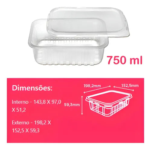 Pote Descartável 750ml Tampa Marmita Microondas Freezer 24un