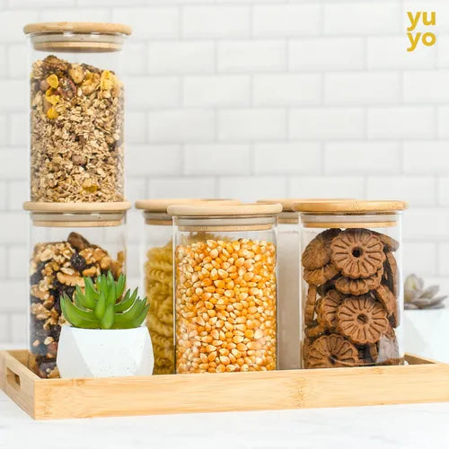 Kit 6 Pote Vidro Hermético Tampa De Bambu 600ml Cozinha