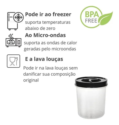 Pote Porta Alimento Tampa De Rosca 2 Litros 12 Pcs Atacado Cor Preto