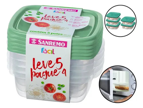 Conjunto Com Pote Plastico Sanremo 530ml Leve 5 e pague 4