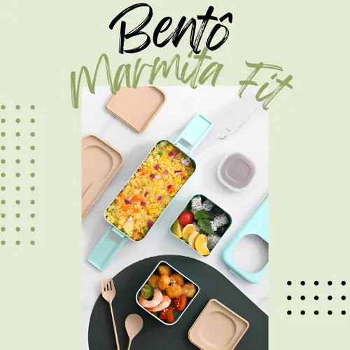 Marmita Plastico Divisórias 4 Potes Hermetica Fit Microondas
