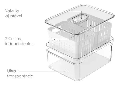 Organizador Clear Fresh 2,2l C/ 2 Cestos Of650nt Cor Transparente