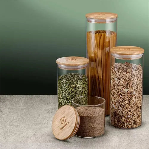 Conjunto De 4 Potes Herméticos Tampa De Bambu Electrolux