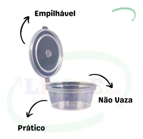 50 Molheira Descartável Potinho Pote Molho C/ Tampa 40ml