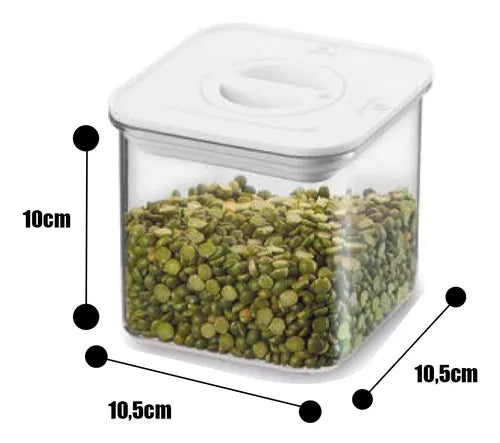 4 Potes Hermético Acrílico Quadrado 600 Ml Empilhável Trava