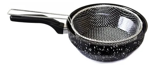 Frigideira Fritatudo Fritadeira Cesto 20cm Esmaltada Roa Cor Preto