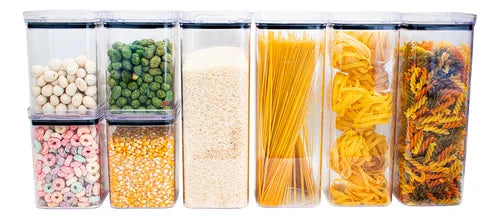 Kit 8 Potes Herméticos Mantimentos Quadrado Cozinha Tampa Vedação Hermética Amobox