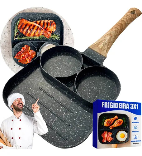 Frigideira Antiaderente Inducao 3 em 1 Ovo Hambúrguer Marqs Home Preto 3 Partes