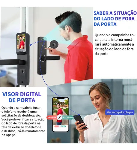 Fechadura Eletrônica Digital Com Câmera App Senha 5pcs Tag