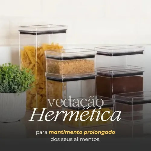 Kit Potes Mantimentos Alimento Hermético Acrílico 7 Peças