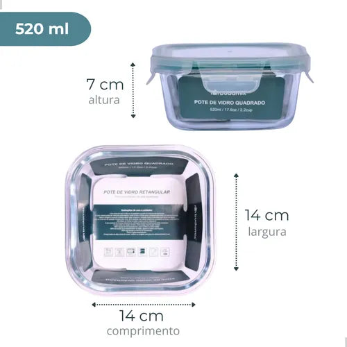 Pote Vidro Hermético Transparente Marmita Fitness Kit 3 Un.
