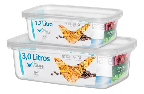 Kit 2 Potes Transparentes Volare 1,2l E 3l Medidas Presídio Cor Transparente