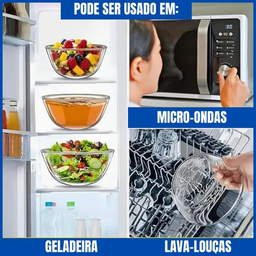 Jogo Com 5 Potes De Vidro Herméticos Com Tampa Tigela Redondo Marmita Ms Variedades E Utilidades Sortido