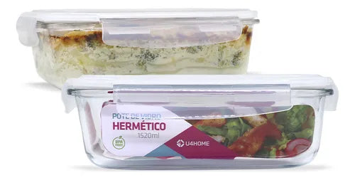 Conjunto 2 Pote Grande Vidro Hermética Marmita Tampa 1520ml