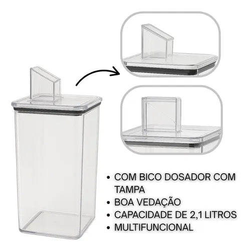 Pote Para Cozinha Organizador Com Bico Dosador 2 Litros