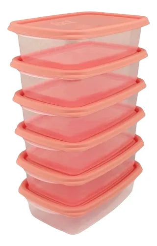 Kit Potes Plastico 12 Sanremo 785ml Freezer Microondas Cor Salmão