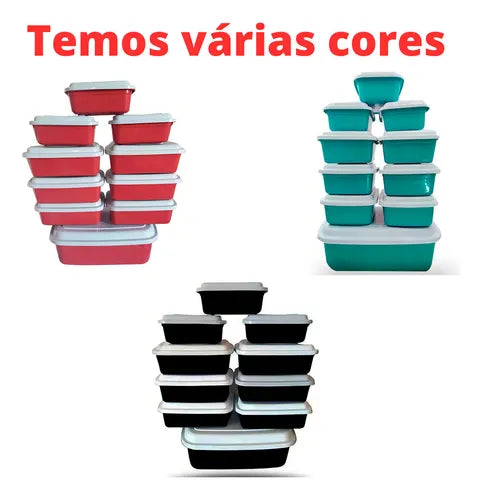 Kit 10 Potes De Mantimentos Vasilhas Plásticas Retangular Cor Vermelho