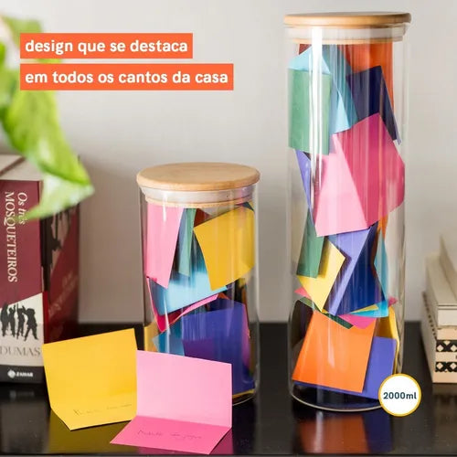 Kit 3 Potes De Vidro P/ Mantimentos 2l C/ Tampa Bambu Oikos Cor Marrom-claro