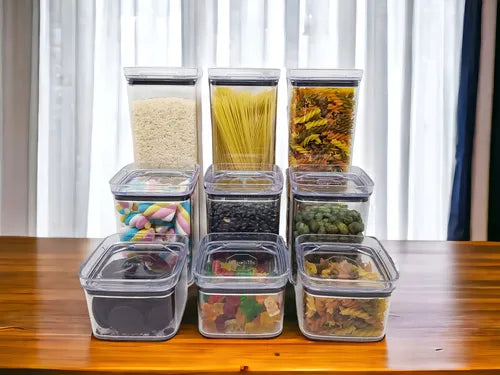 Kit 8 Potes Quadrado Para Mantimento Resistente Transparente