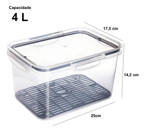 Pote Hermético Retangular Com Escorredor 4 Litros Plasutil Cor Transparente