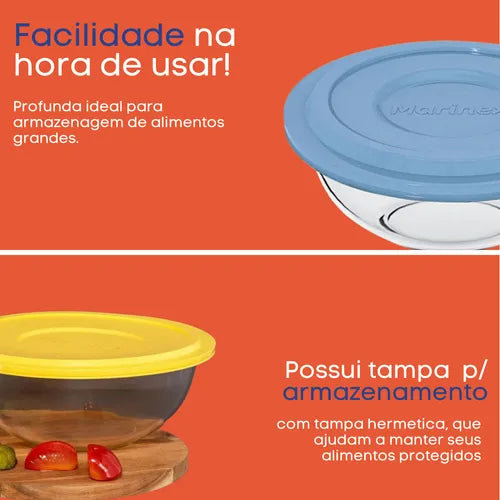 Tigela Pote Vidro Redondo Plus C/ Tp Plastica 3l Marinex