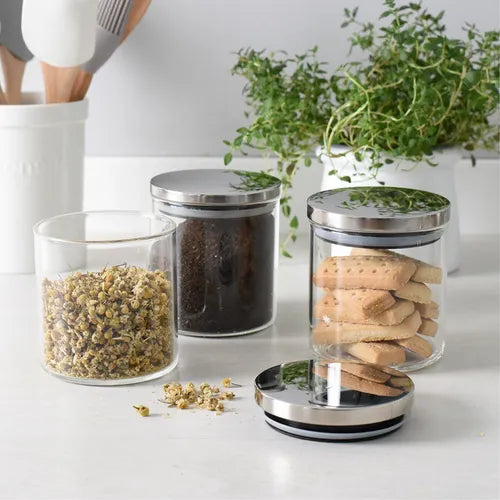Pote Hermetico Vidro Tampa Inox Para Alimentos 550 Ml 3 Un