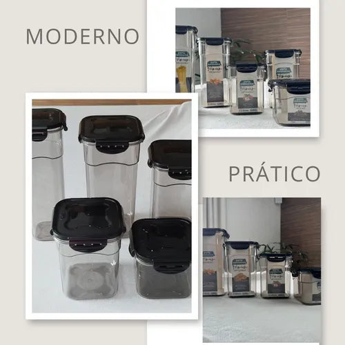 Kit 5 Potes Hermeticos Porta Mantimentos Organizador Cozinha