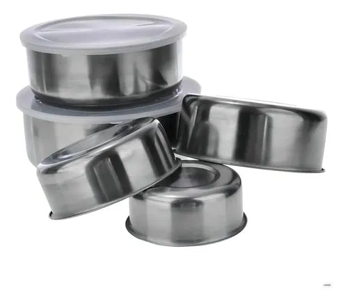 Jogo 5 Pote Tigela Inox Alumínio Com Tampa Hermético Redondo