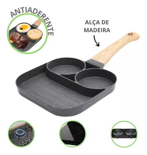 Frigideira Antiaderente 3 Compartimentos P/ Ovos Panquecas Cor Cinza-escuro