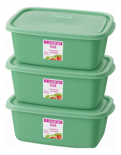 Kit 3 Potes Plastico Hermético 1,4l Freezer E Microondas