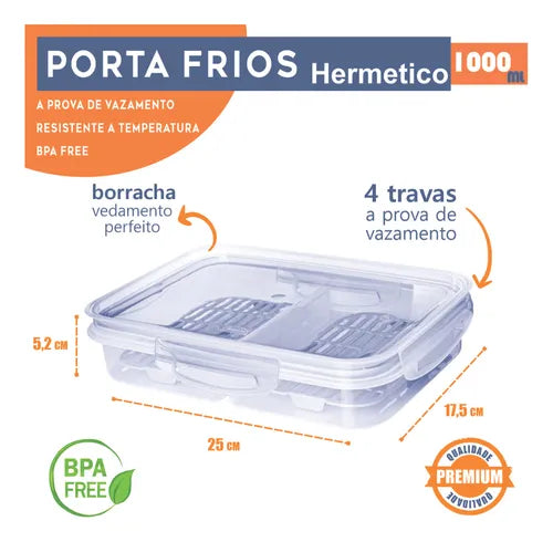 Kit 2 Pote Hermético 1 Lt Porta Frios Empilhável Divisórias