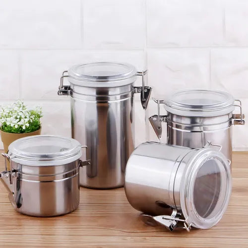 Conjunto 4 Potes Hermético Inox Mantimentos Vedação Premium