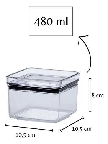 Pote Hermético Acrílico Quadrado Multiuso 480ml Kit 2 Un