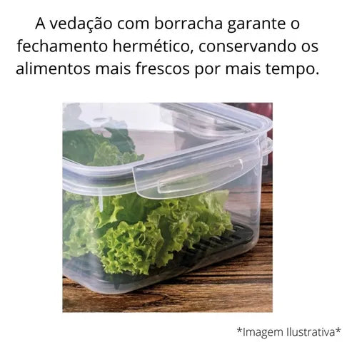 Pote Hermético Retangular Com Escorredor 1,2 Litros Plasutil
