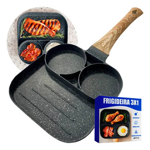 Frigideira Antiaderente Inducao 3 em 1 Ovo Hambúrguer Marqs Home Preto 3 Partes