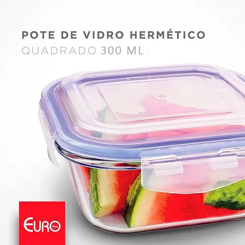 Conjunto De Potes Herméticos Vidro 300ml 4 Unid Marmita Cor Azul
