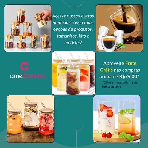 Potes De Vidro Com Tampa De Bambu Pote Hermético Bambu 9unid