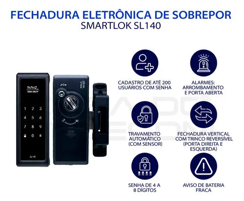 Fechadura Digital Eletronica - Sobrepor Papaiz Sl140 Bateria Pilha Trava Porta Casa