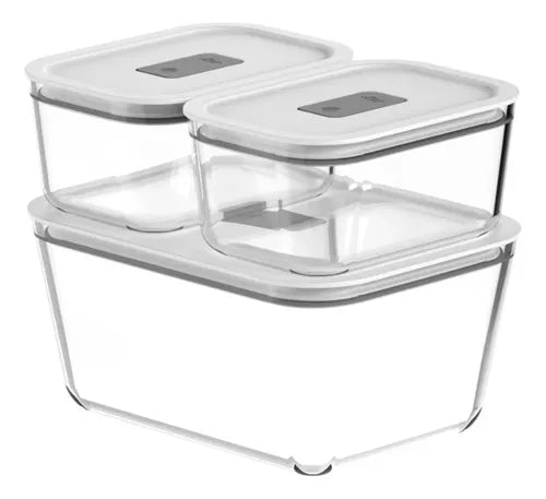 Kit 3 Potes De Vidro Herméticos 2,4l + 725ml Air Fryer Forno