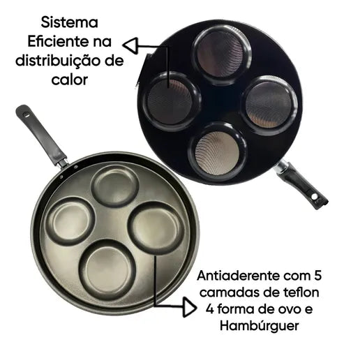 Frigideira Teflon 4 Ovos Antiaderente Com Espátula De Nylon Cor Preto