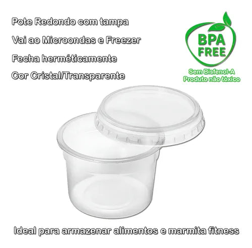 Pote Redondo Descartável 350ml Tampa Microondas Freezer 24un Cor Transparente