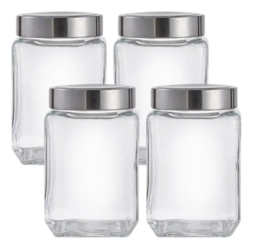 4 Potes Vidro 0,7l Porta Mantimento 700ml Tampa Rosca Inox