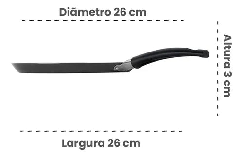 Frigideira Panqueca Tapioca 26cm Antiaderente Não Gruda Top! Cor Preto