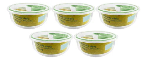 Kit 5x Pote Marmita Hermética De Vidro 350ml Fitness Tampa