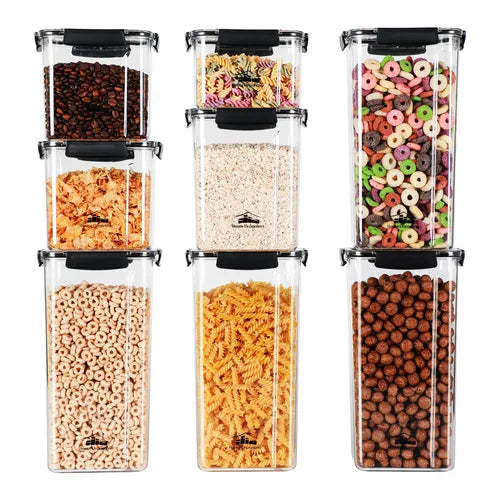 8 Porta Mantimentos Com Travas, Potes Hermeticos Para Alimentos House Organizer