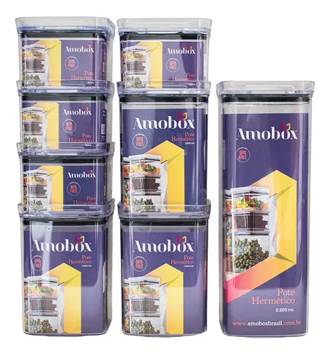 Kit 8 Potes Quadrado Para Mantimento Resistente Transparente