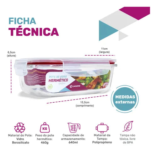 Conjunto 2 Pote Vidro Hermética Mantimentos Tampa 640ml Cor Vermelho