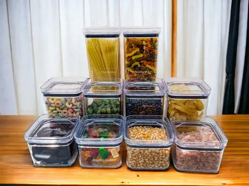 Kit 8 Potes Herméticos Mantimentos Quadrado Cozinha Tampa Vedação Hermética Amobox