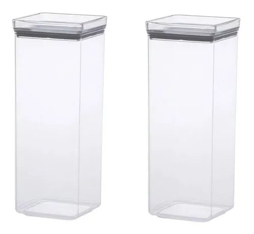 Kit 2 Potes Hermético Porta Mantimento Quadrado 2200ml Tampa